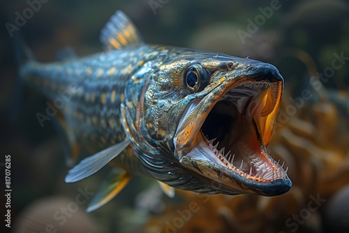 Barracuda fish with sharp teeth  representing predatory marine species. 