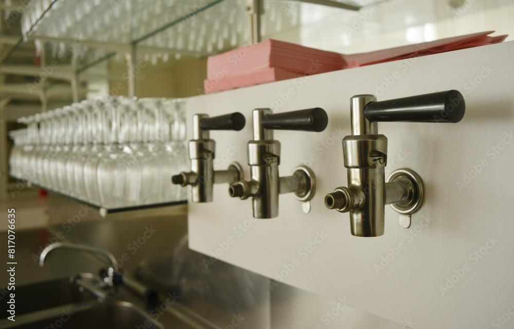 Gastronomic tap system with napkins and glasses on the shelf Gastronomic tap system with napkins and glasses on the shelf