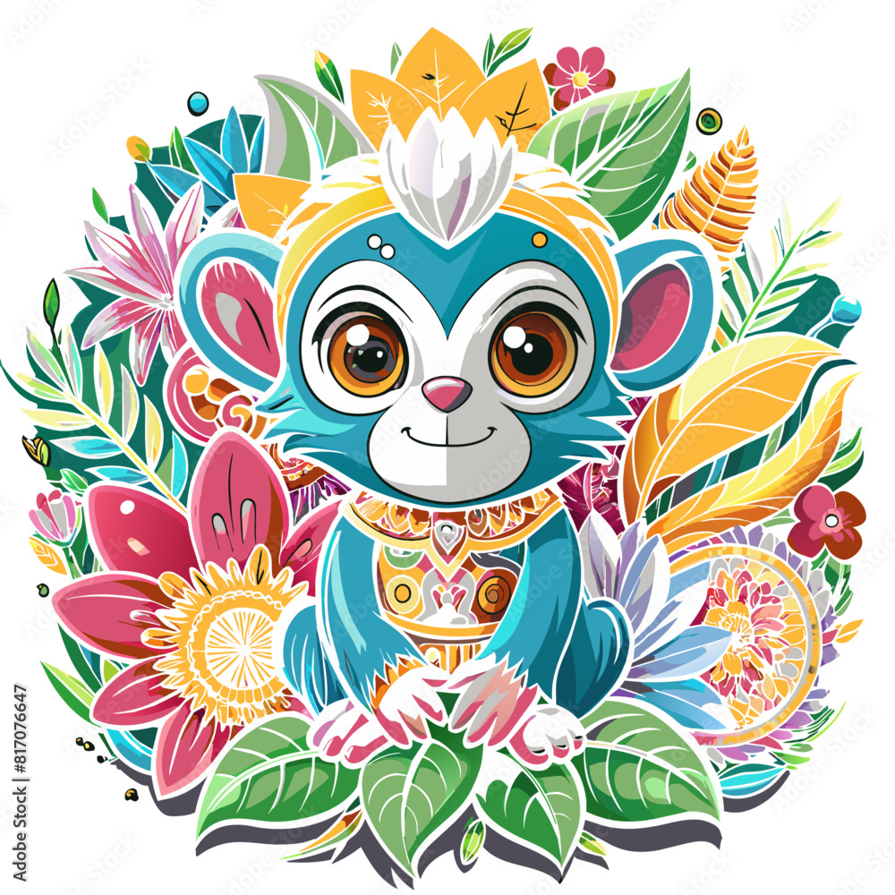 A detailed illustration vector of a cute monkey sticker - Generative AI
