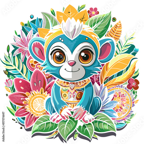 A detailed illustration vector of a cute monkey sticker - Generative AI 