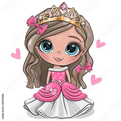 Cute Cartoon Little Princess in a pink dress