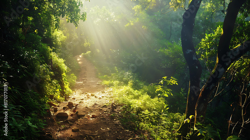 sun rays through the forest