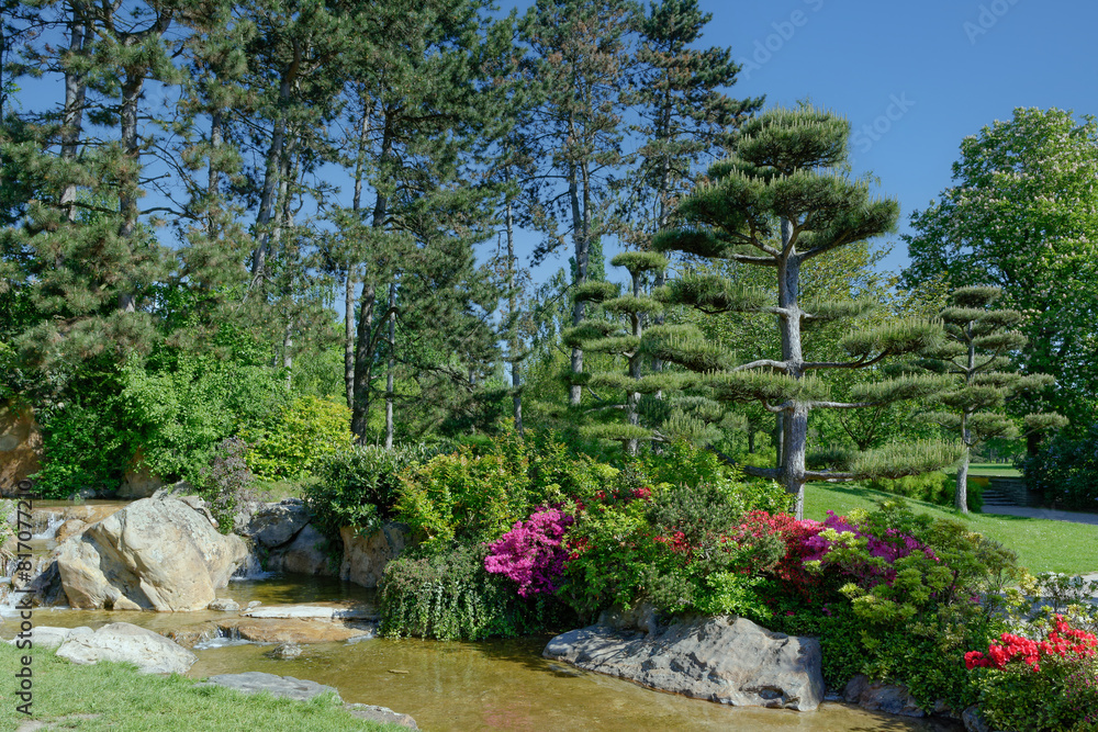 Japanese Garden in public Nordpark,Duesseldorf,North Rhine Westphalia,Germany