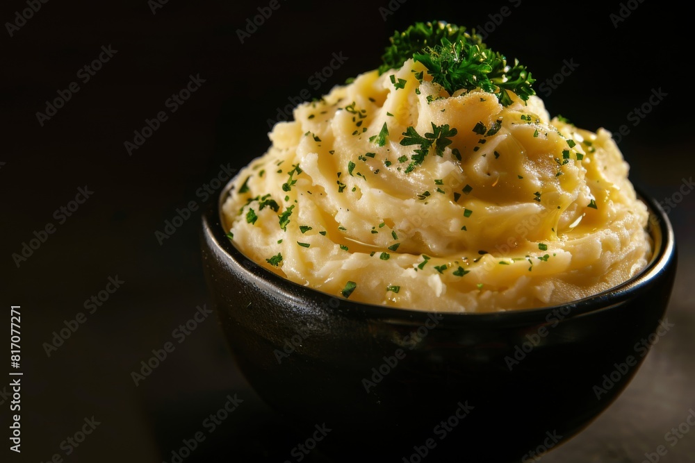 Warm and inviting side dish of mashed potatoes with crispy butter