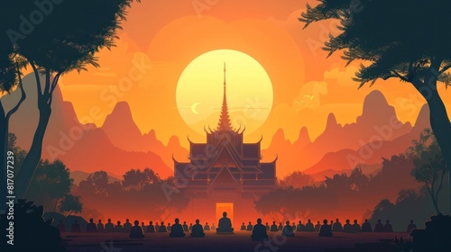 Serene Sunrise Meditation Ritual at Iconic Thai Temple