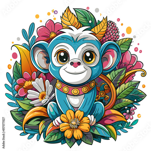 A detailed illustration vector of a cute monkey sticker - Generative AI 