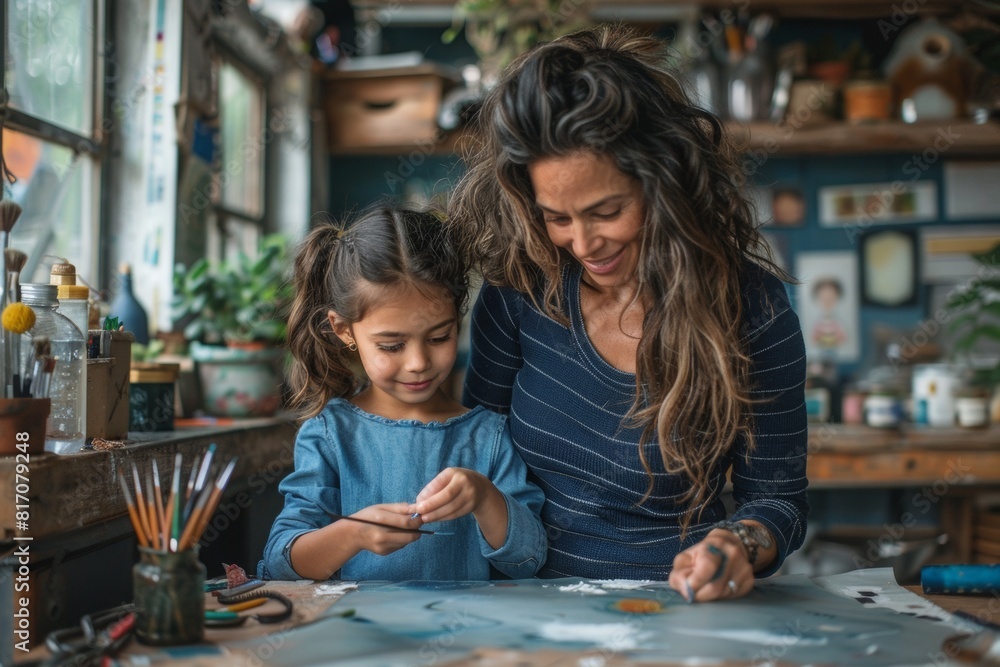 Fototapeta premium Cute kids are drawing in the art studio, AI generated