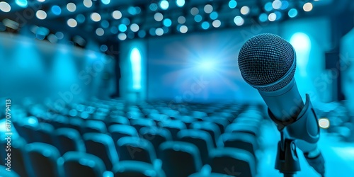 Microphone sur scène sous un projecteur en une minute. Concept Microphone on stage under a spotlight in one minute photo