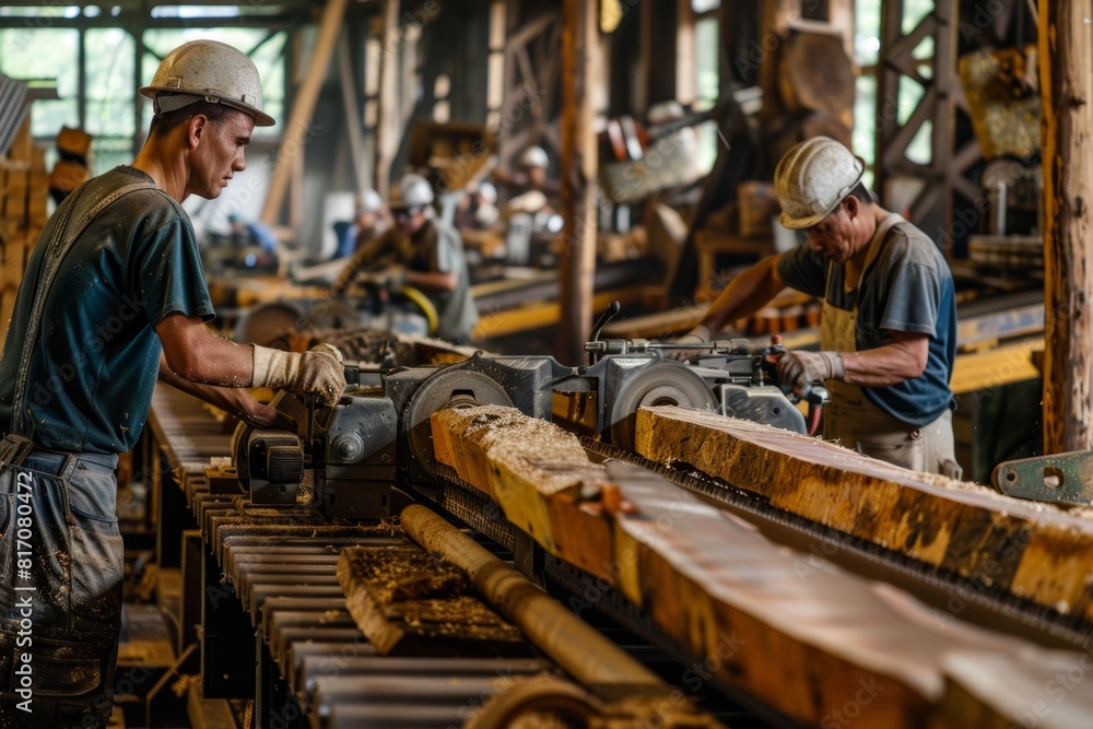 Woodworkers In Busy Saw Mill Woodworkers In Busy Saw Mill