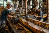 Woodworkers In Busy Saw Mill