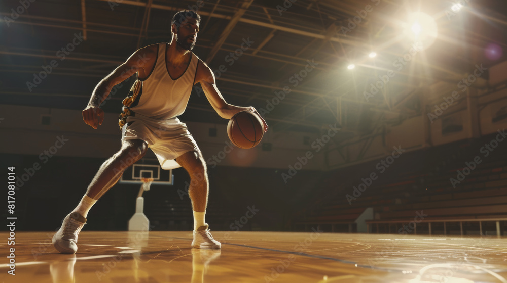 Φωτογραφία Basketball player in an intense moment, focused on the game in a floodlit court