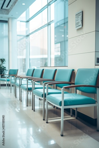 Empty chairs in a waiting area of a medical facility