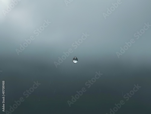 A single raindrop falling from a grey sky, symbolizing the start of a downpour, golden ratio composition, crisp edges, 8k resolution