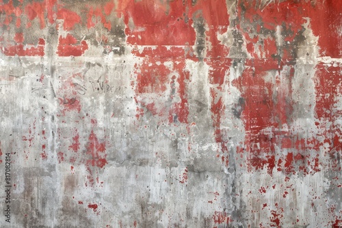 Harsh Realities. Aged Concrete Wall Showcasing the Peeling of Red Paint Over Time.