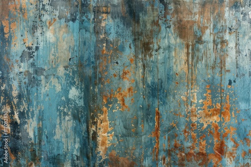 Industrial Elegance. Weathered Blue Metal Panels with Contrasting Rust Accents.
