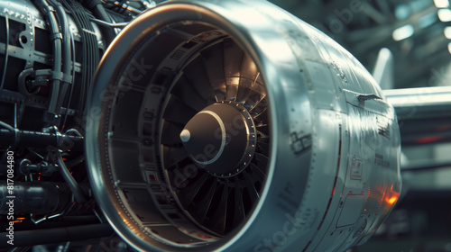 Intricate details of jet engine mechanics revealed during maintenance.