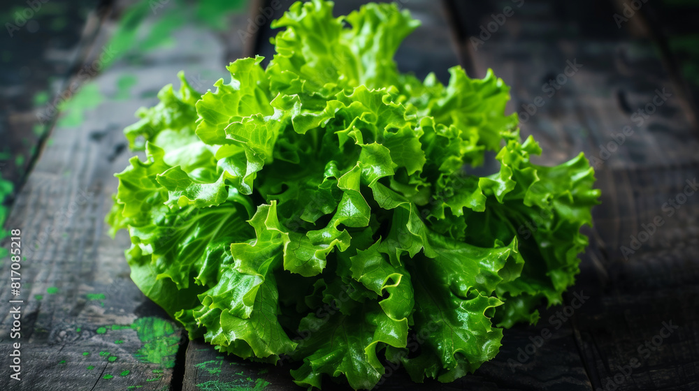 Fresh lush green lettuce head on a rustic wooden background, symbolizing healthy eating. Fresh lush green lettuce head on a rustic wooden background, symbolizing healthy eating.