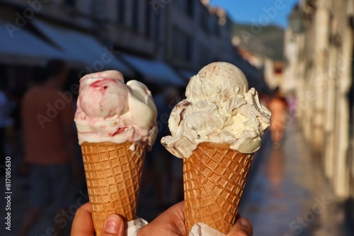 Stradun street with ice cream in Dubrovnik, Croatia photo