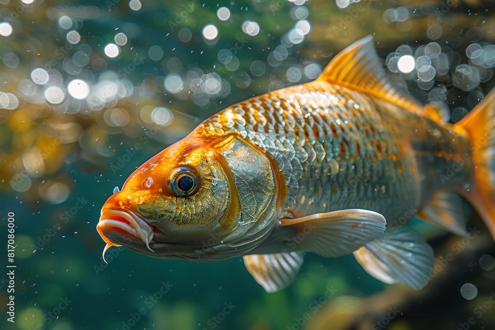 Carp fish feeding on the surface of a pond, capturing natural behavior. Carp fish feeding on the surface of a pond, capturing natural behavior.