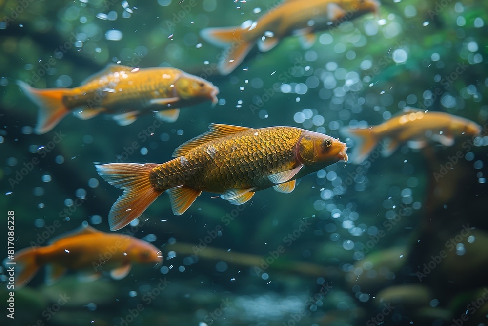 Carp fish feeding on the surface of a pond, capturing natural behavior. Carp fish feeding on the surface of a pond, capturing natural behavior.