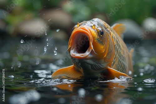 Carp fish feeding on the surface of a pond  capturing natural behavior. 