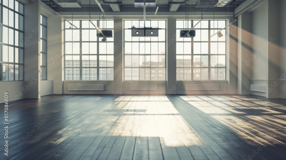 Spacious dance studio basking in the ambience of natural sunlight.