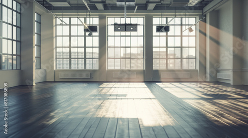 Spacious dance studio basking in the ambience of natural sunlight.