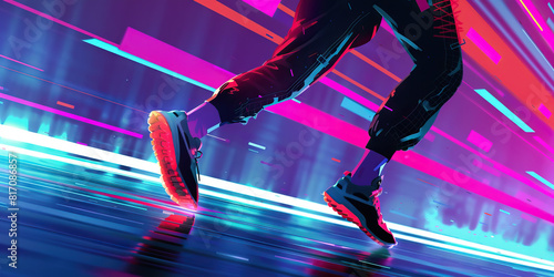 A cyberpunk dancer glides across the stage, their movements a mesmerizing display of digital prowess