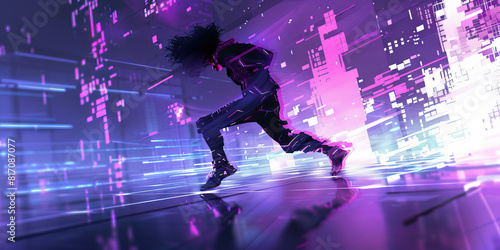 A cyberpunk dancer glides across the stage, their movements a mesmerizing display of digital prowess photo