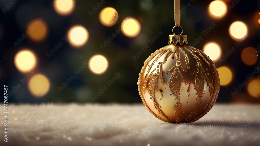 A sparkling holiday bauble hangs delicately from a Christmas tree, casting a warm glow on the surrounding ornaments. The blurred lights in the background add a touch of magic to this enchanting scene. A sparkling holiday bauble hangs delicately from a Christmas tree, casting a warm glow on the surrounding ornaments. The blurred lights in the background add a touch of magic to this enchanting scene.