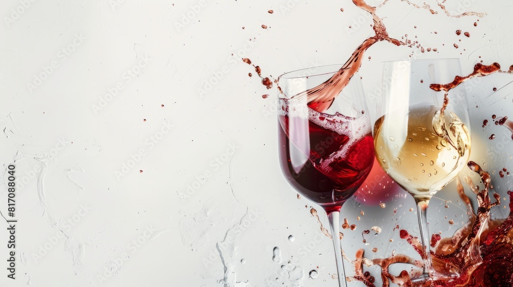 Fototapeta premium Red and white wine splash with copy space