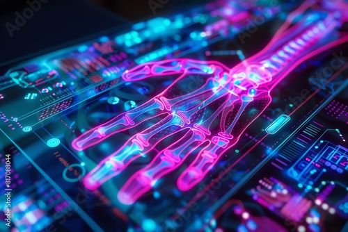 UV imaging in forensic analysis, top view, detecting unseen details, Cybernetic tone, Analogous Color Scheme