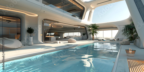swimming pool in hotel ,Terrace room of a beautiful futuristic design. © Rabia