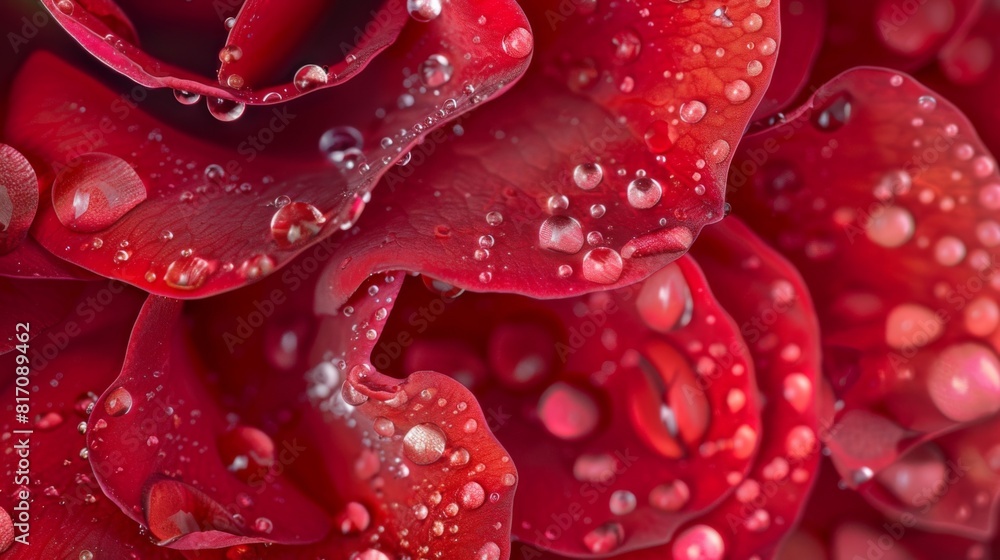 Freshly fallen raindrops collecting on the surface of a vibrant red rose, creating a stunning visual contrast. Freshly fallen raindrops collecting on the surface of a vibrant red rose, creating a stunning visual contrast.