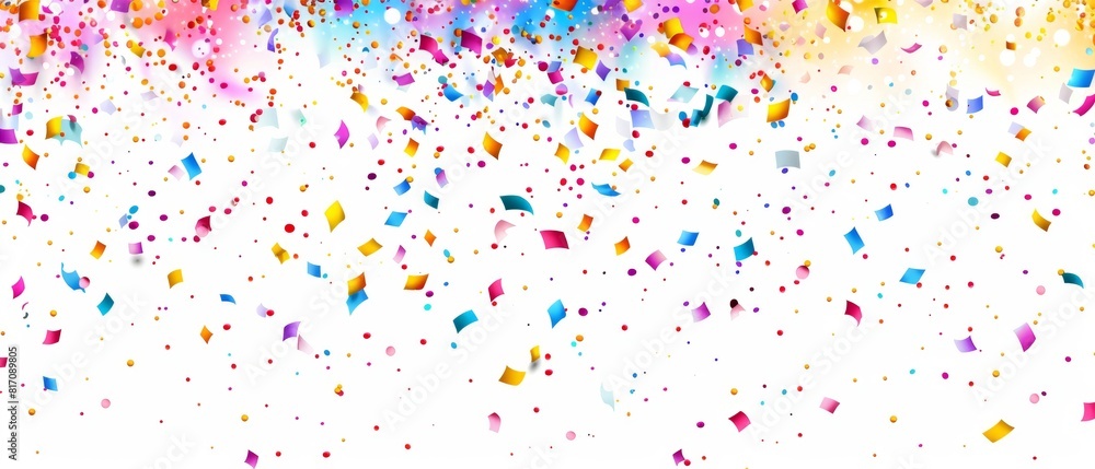 white background with colorful confetti border confettis falling from top to bottom Generative AI