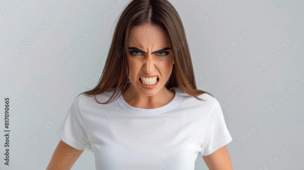 Portrait of a frustrated angry woman screaming out loud and pulling her hair out isolated on the gray background Portrait of a frustrated angry woman screaming out loud and pulling her hair out isolated on the gray background