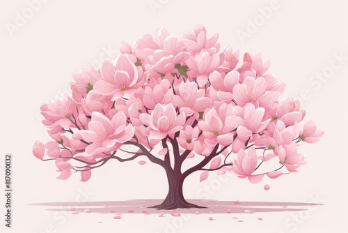 Streamlined magnolia tree in bloom flat design front view southern charm theme animation Monochromatic Color Scheme