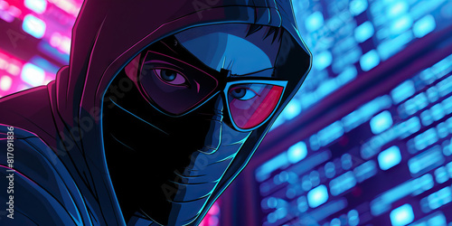 An expert hacker vigilante fights for justice by outsmarting firewalls, their agility and cunning unmatched. photo