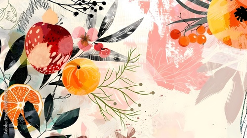 Rustic Charm Fruit Seamlessly Intertwined with Wildflowers and Abstract Designs Generative ai