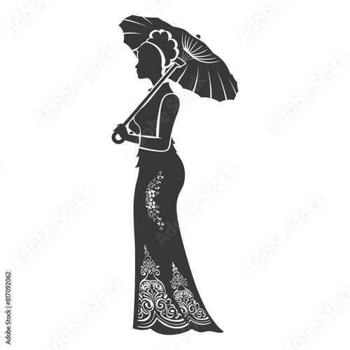 silhouette independent indonesian women wearing kebaya with umbrella black color only