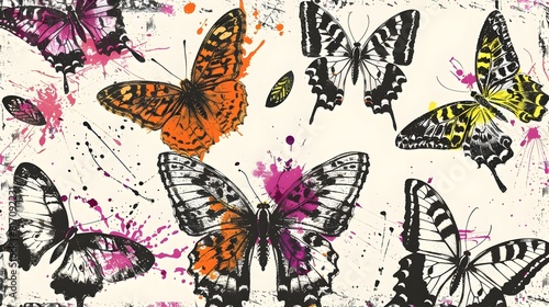 Doodled Fruits Compilation and Painterly Butterflies An Organic Blend of Whimsy and Intricate Botanical Art Generative ai