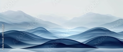 realistic water scenario with light navy and silver smooth curves on a mountains in the distance background