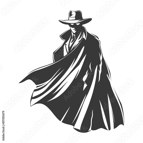 silhouette mysterious man in a cloak black color only