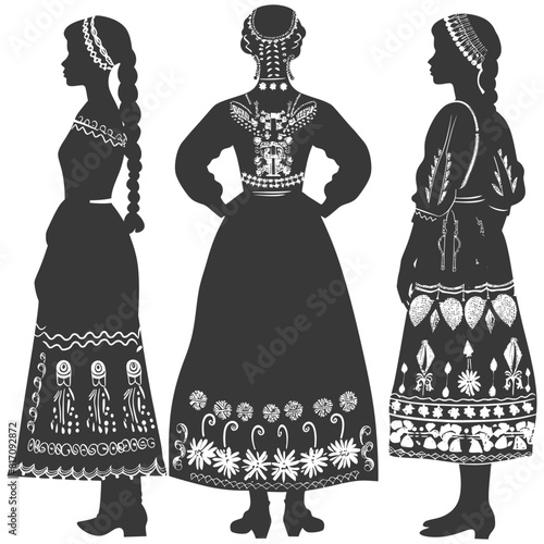 silhouette independent russian women wearing sarafan black color only