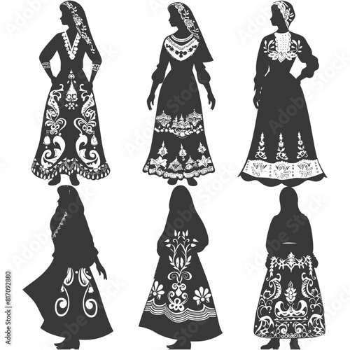 silhouette independent russian women wearing sarafan black color only