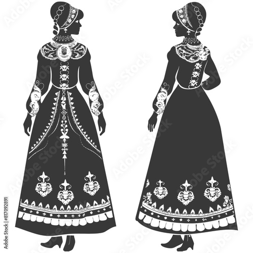silhouette independent russian women wearing sarafan black color only