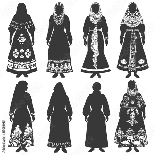 silhouette independent russian women wearing sarafan black color only