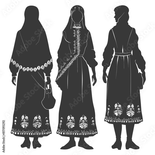 silhouette independent russian women wearing sarafan black color only