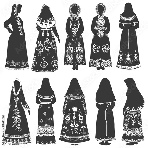 silhouette independent russian women wearing sarafan black color only