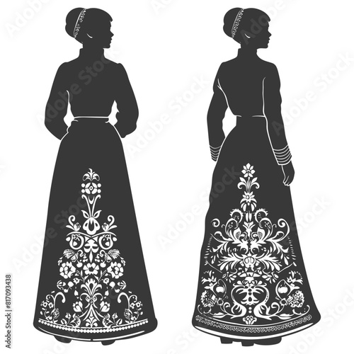 silhouette independent russian women wearing sarafan black color only